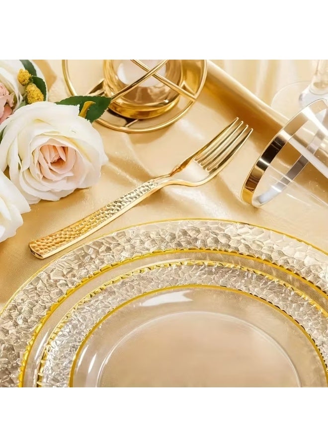 Hammered Double Golden-Edged Clear Plastic Decorative Plates, 7.5-inch Salad/Dessert Plates and 10.25-inch Party/Dinner/Appetizer Plates, Suitable for Weddings, Parties, Entertaining, Ramadan, Easter, and Everyday Use. - Image 2